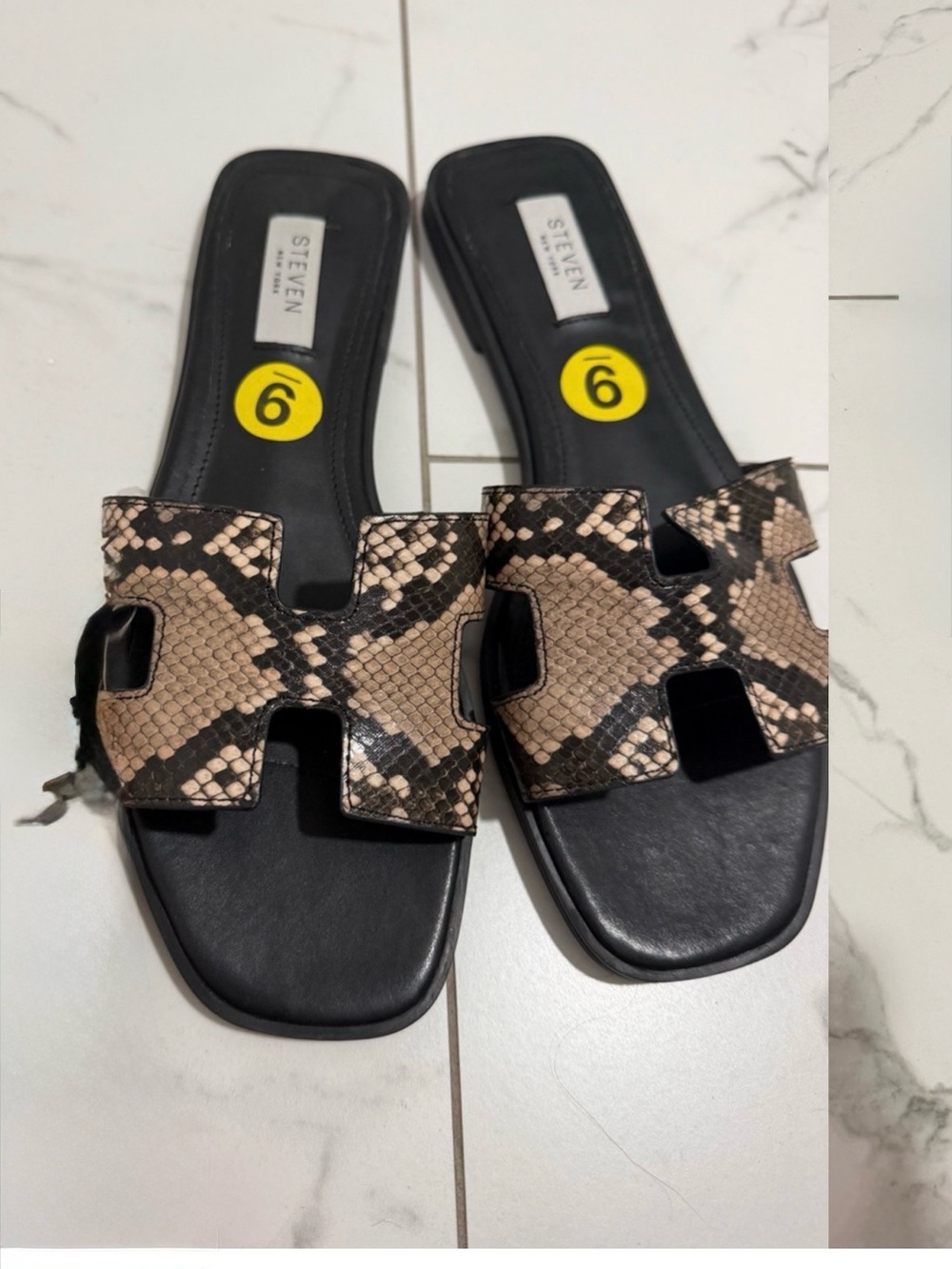 Steven New York Black Snake Print Slide Sandals Size 6 NWT
